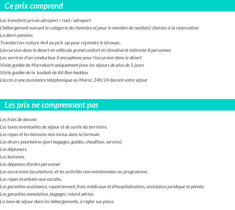 Conditions tarifaires