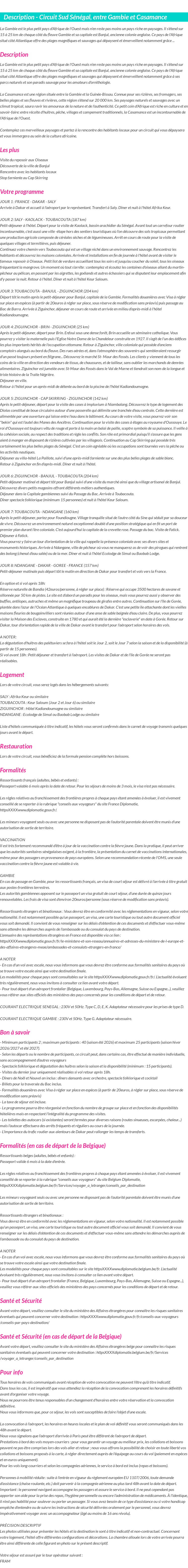 Détails du séjour