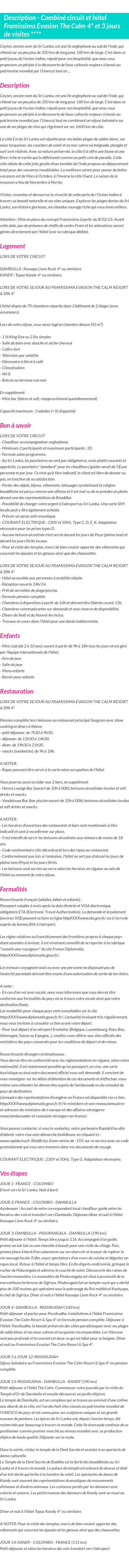 Détails du séjour