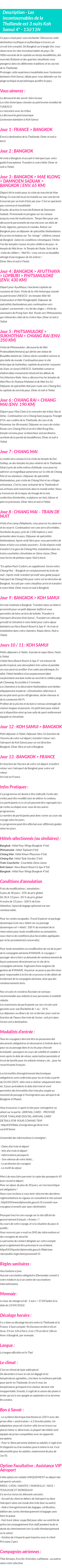 Détails du séjour
