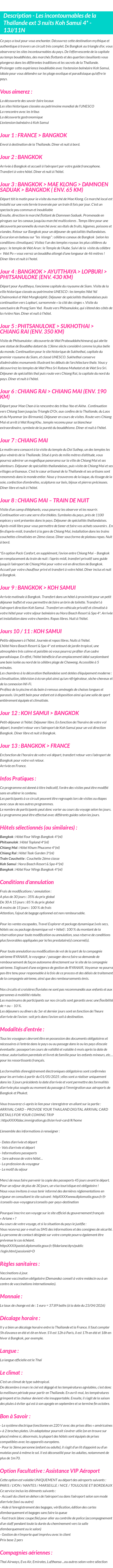 Détails du séjour