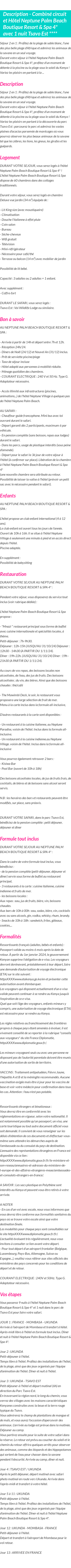 Détails du séjour