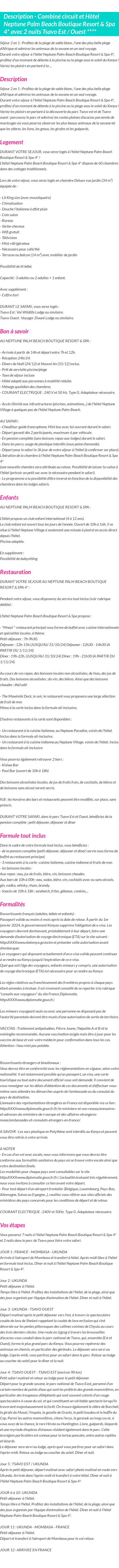 Détails du séjour
