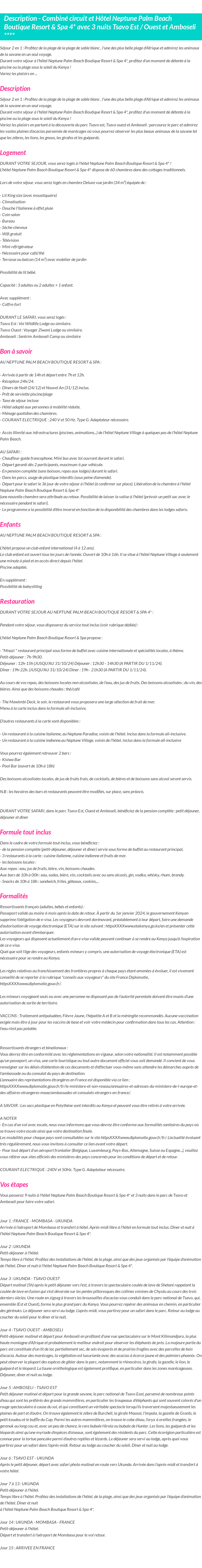 Détails du séjour