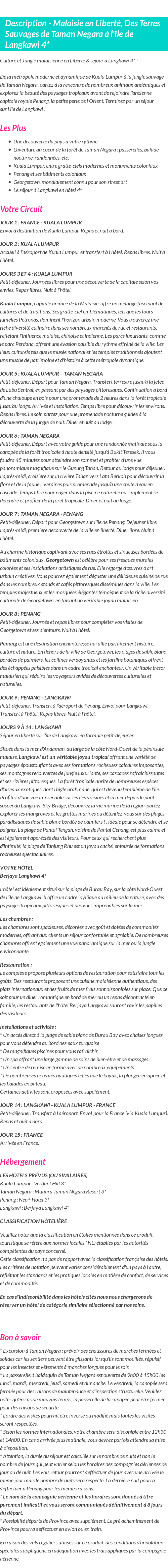 Détails du séjour
