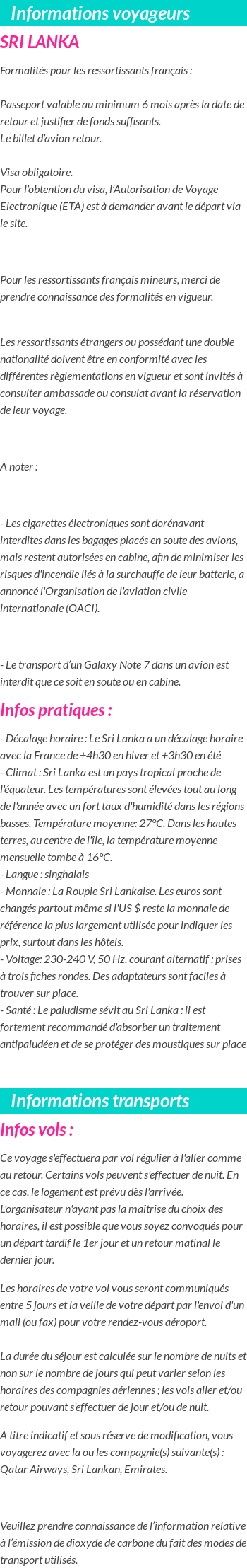 Formalités et infos voyageurs