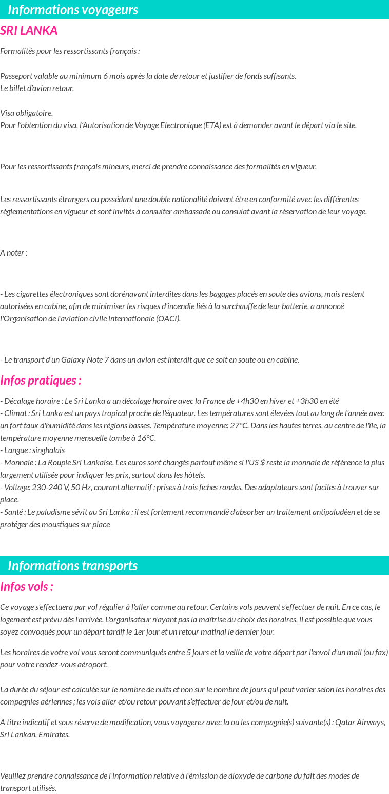 Formalités et infos voyageurs
