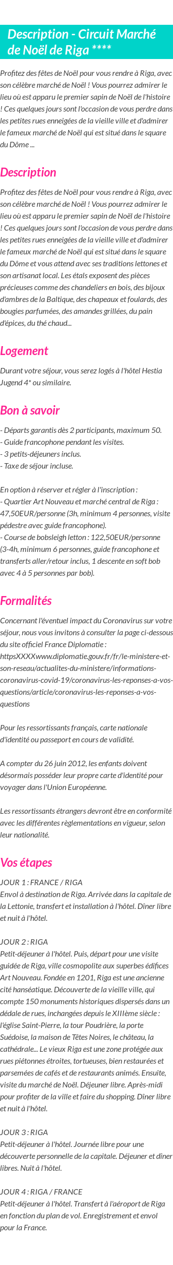 Détails du séjour