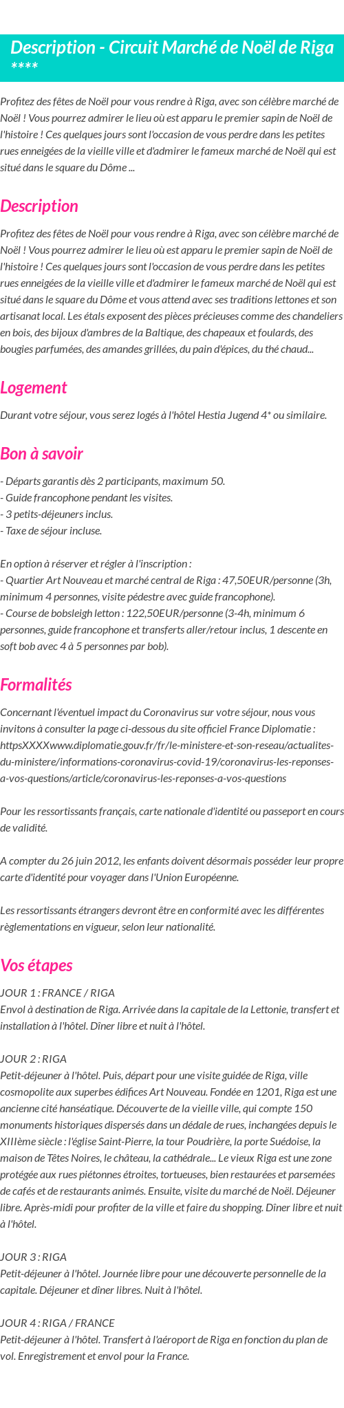 Détails du séjour