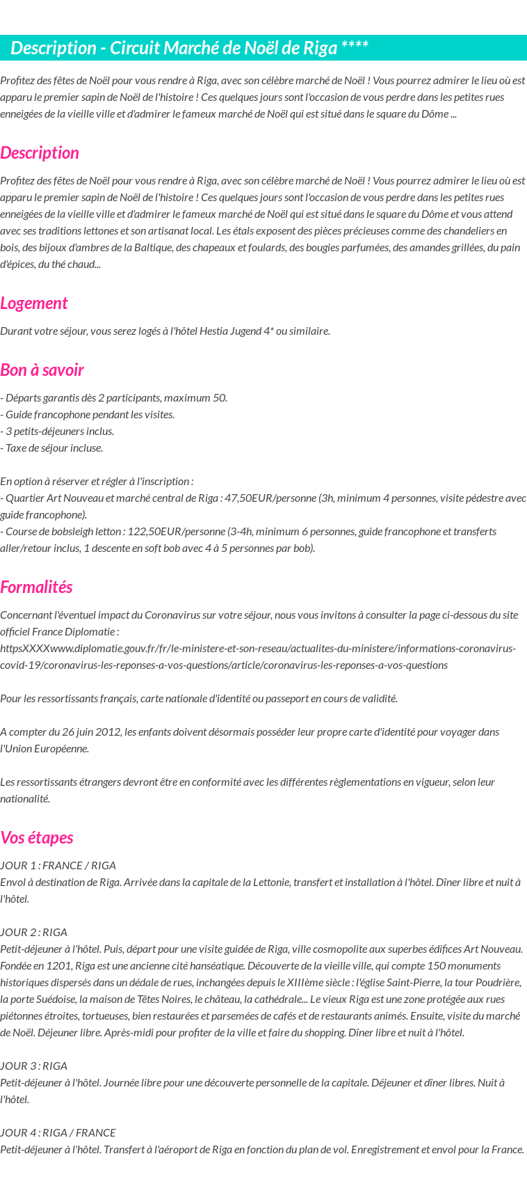 Détails du séjour