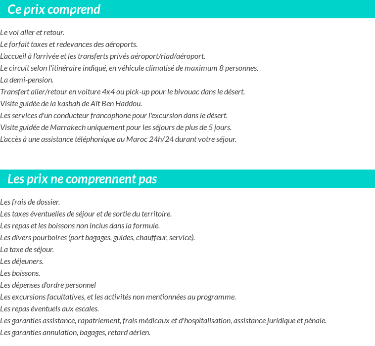 Conditions tarifaires