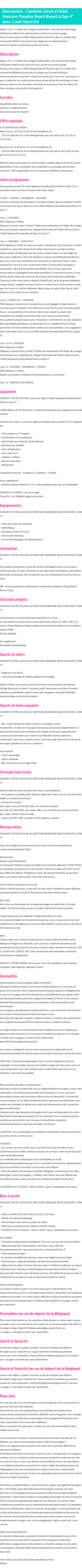 Détails du séjour