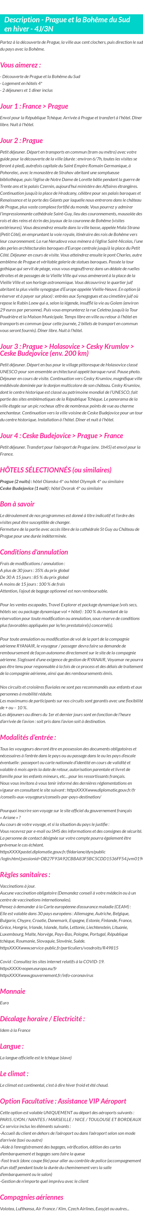 Détails du séjour