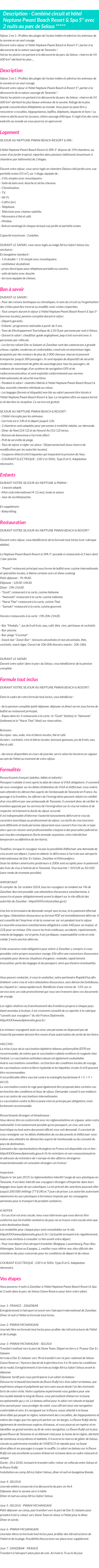 Détails du séjour