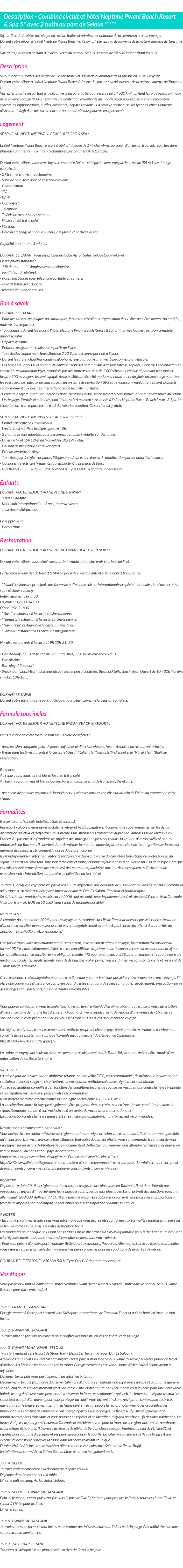 Détails du séjour
