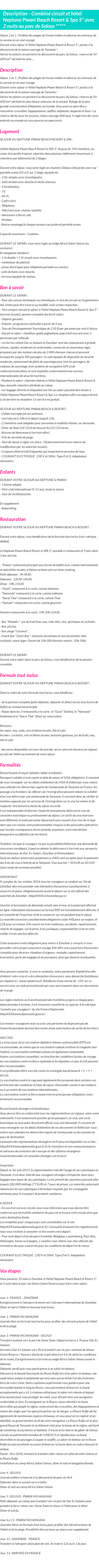 Détails du séjour