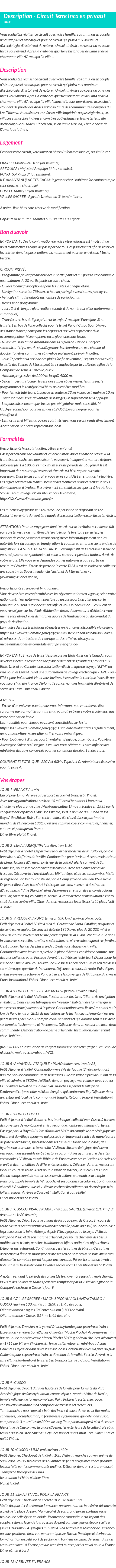 Détails du séjour