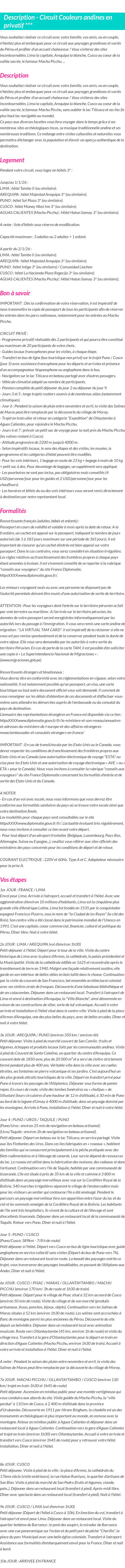 Détails du séjour
