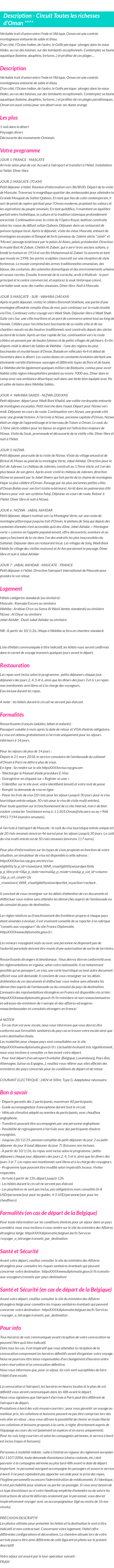 Détails du séjour