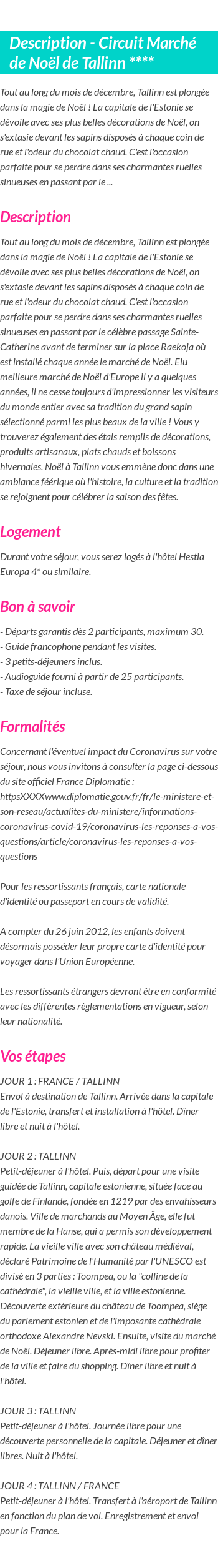 Détails du séjour