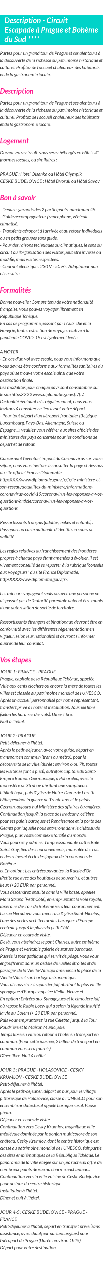 Détails du séjour