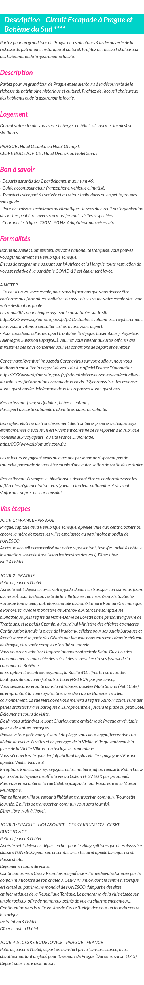 Détails du séjour