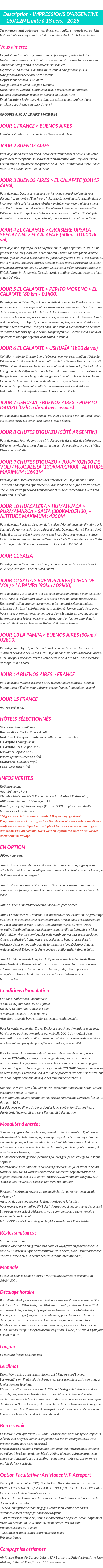 Détails du séjour