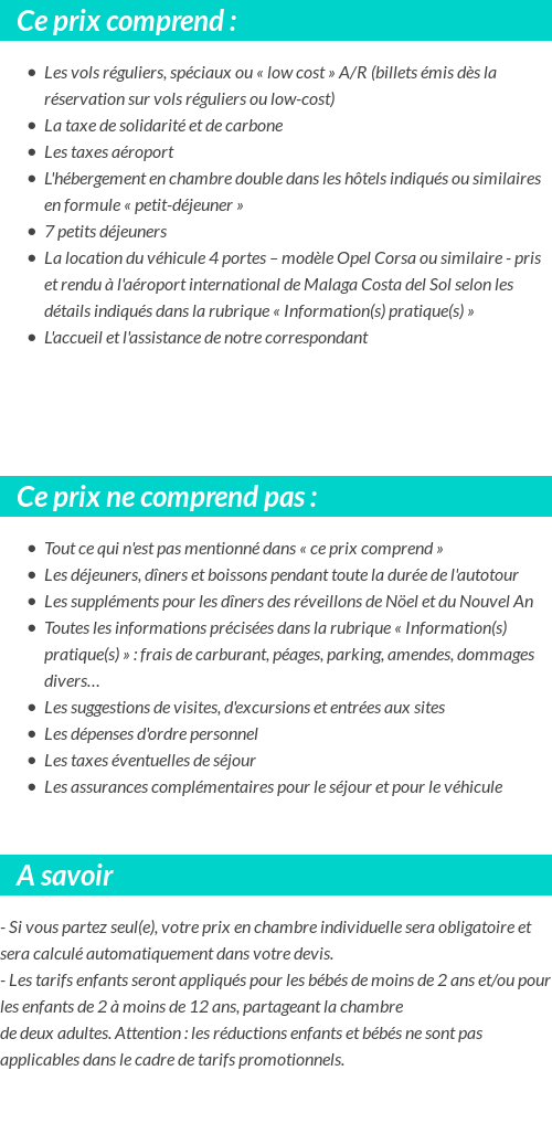 Conditions tarifaires