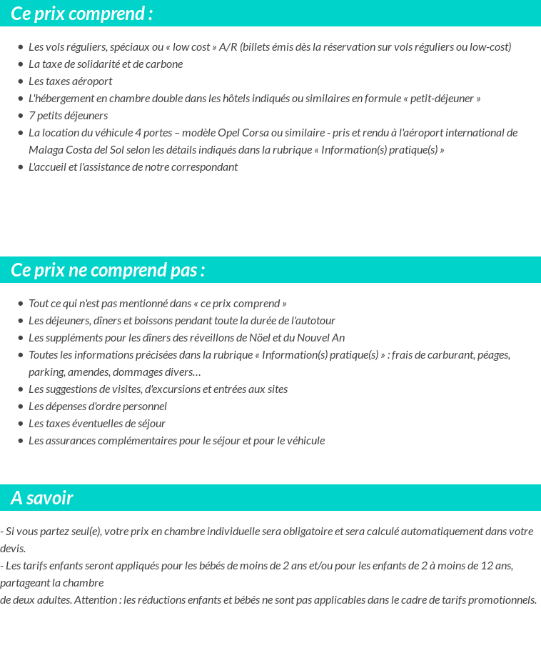 Conditions tarifaires