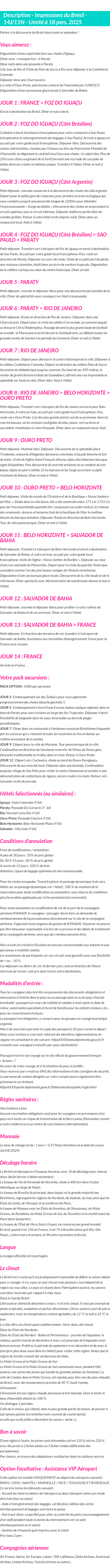 Détails du séjour