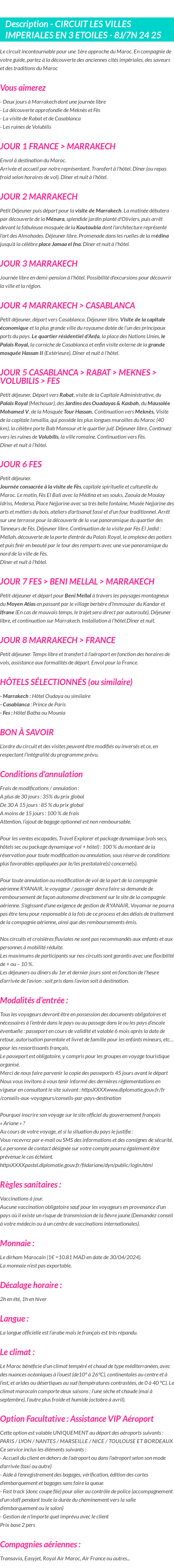 Détails du séjour