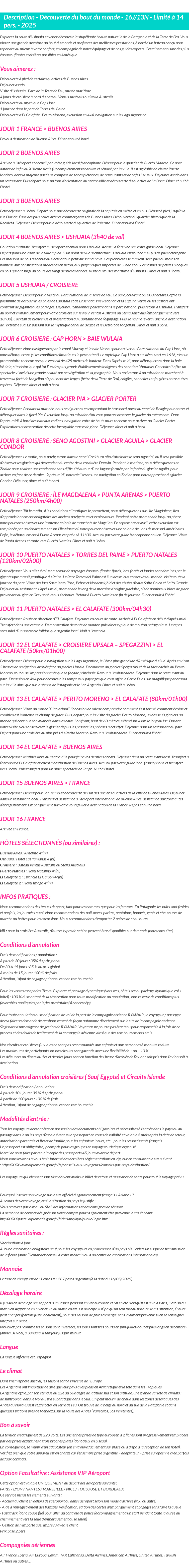 Détails du séjour