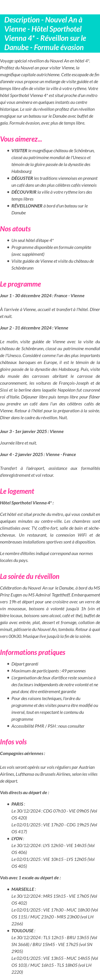 Détails du séjour