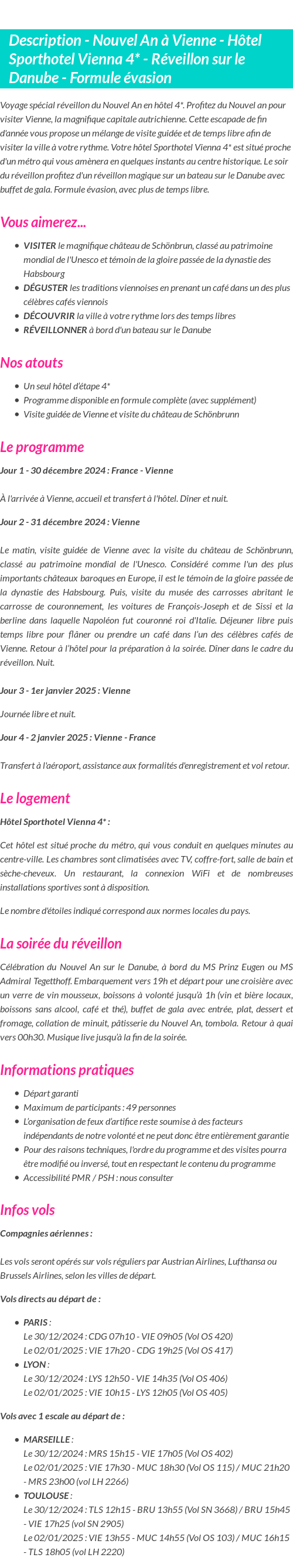 Détails du séjour