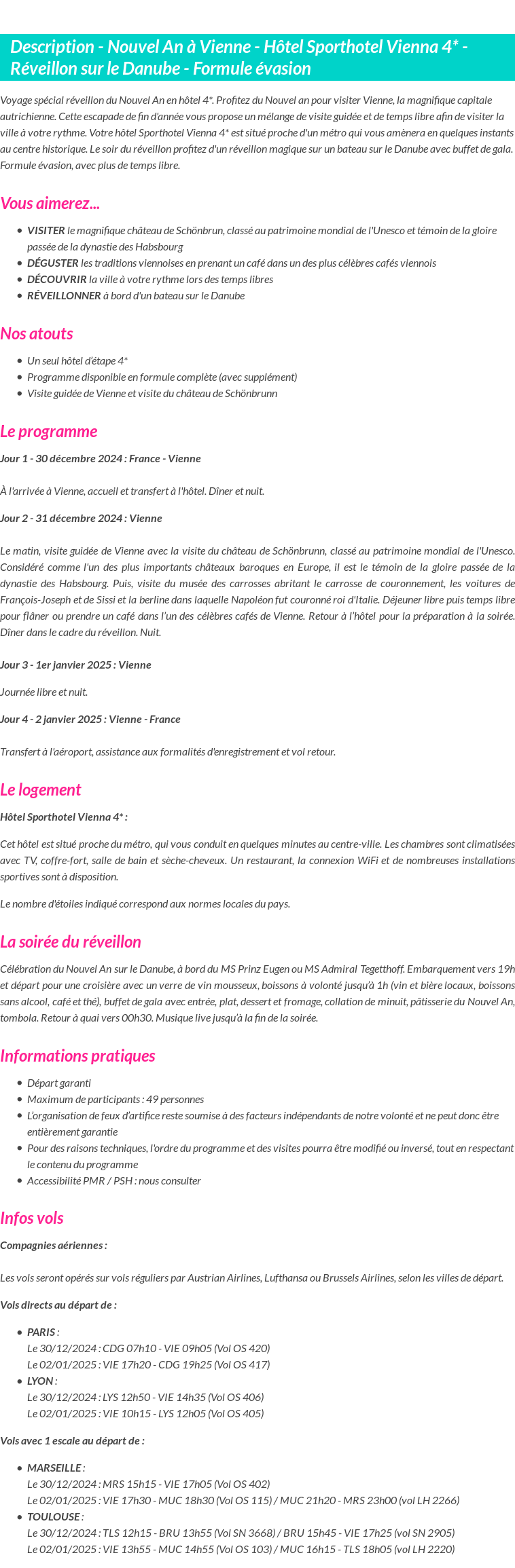 Détails du séjour