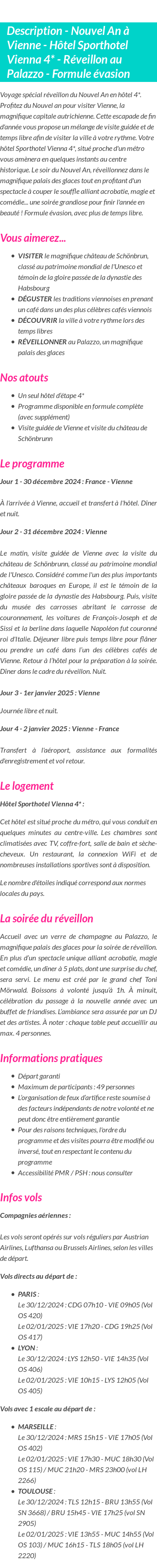 Détails du séjour