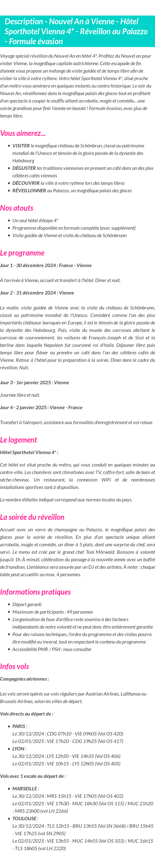 Détails du séjour