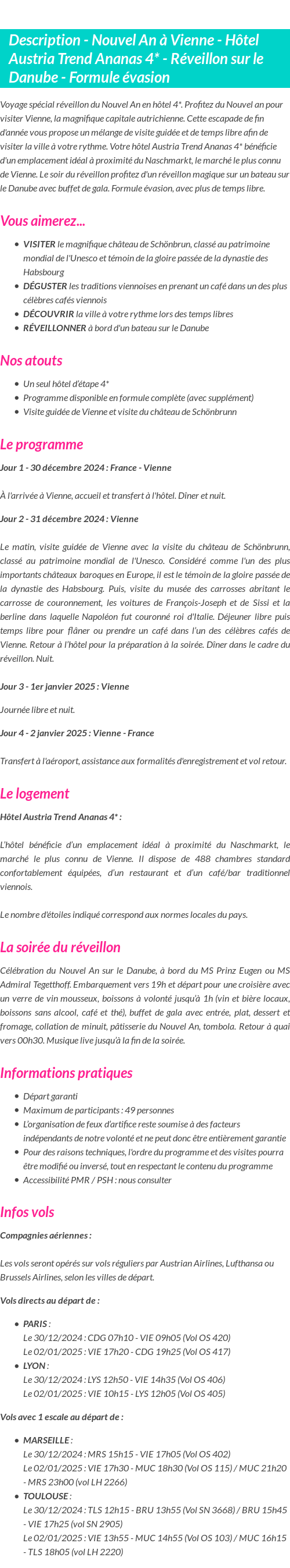 Détails du séjour