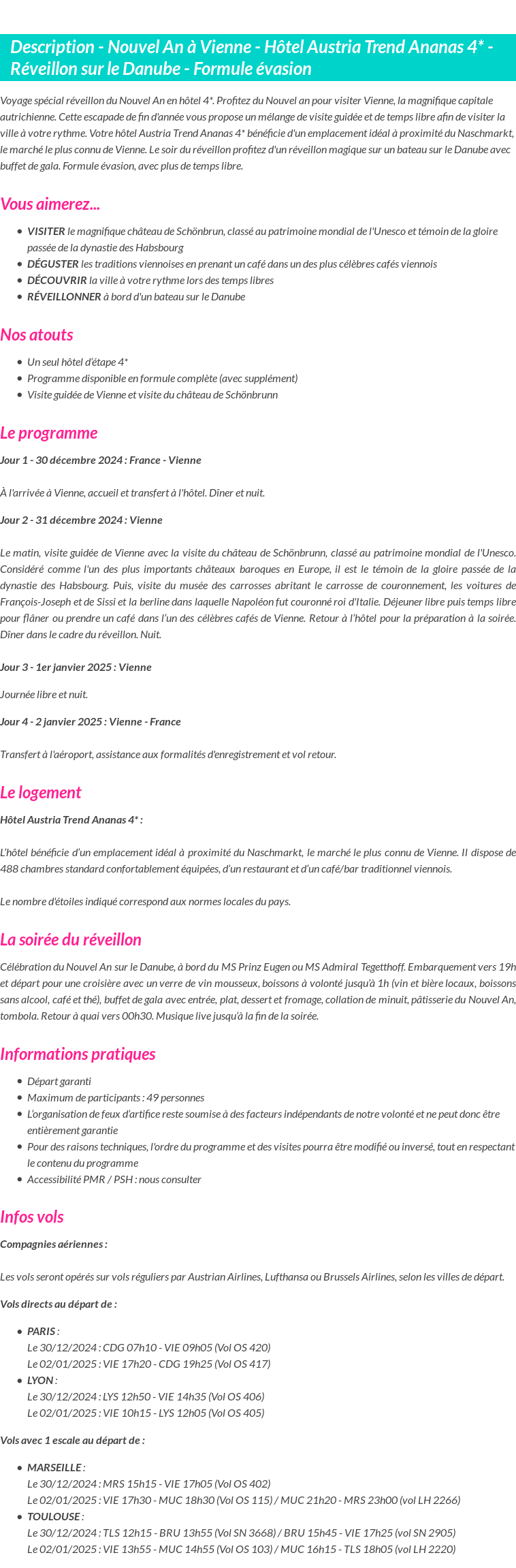 Détails du séjour