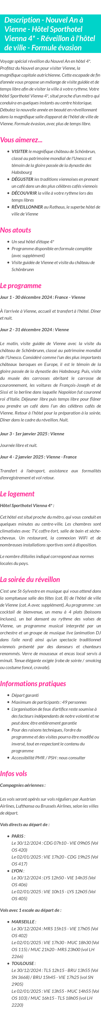 Détails du séjour