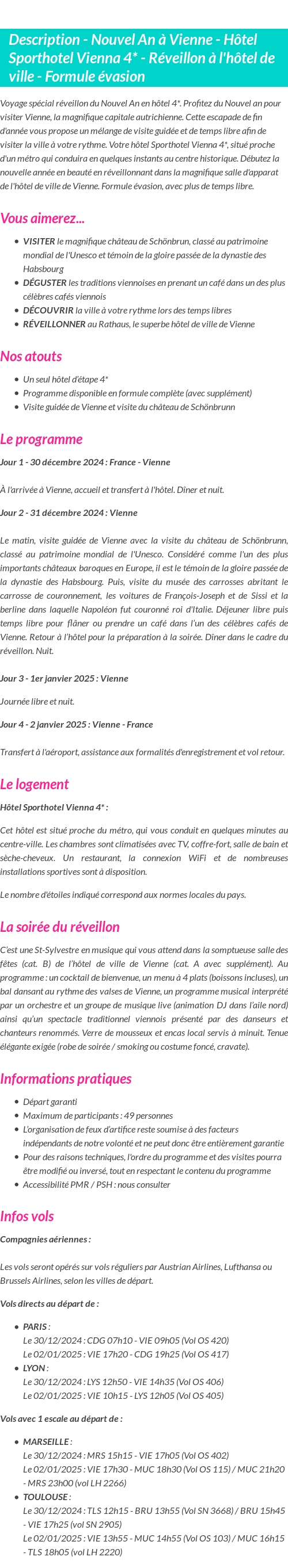 Détails du séjour