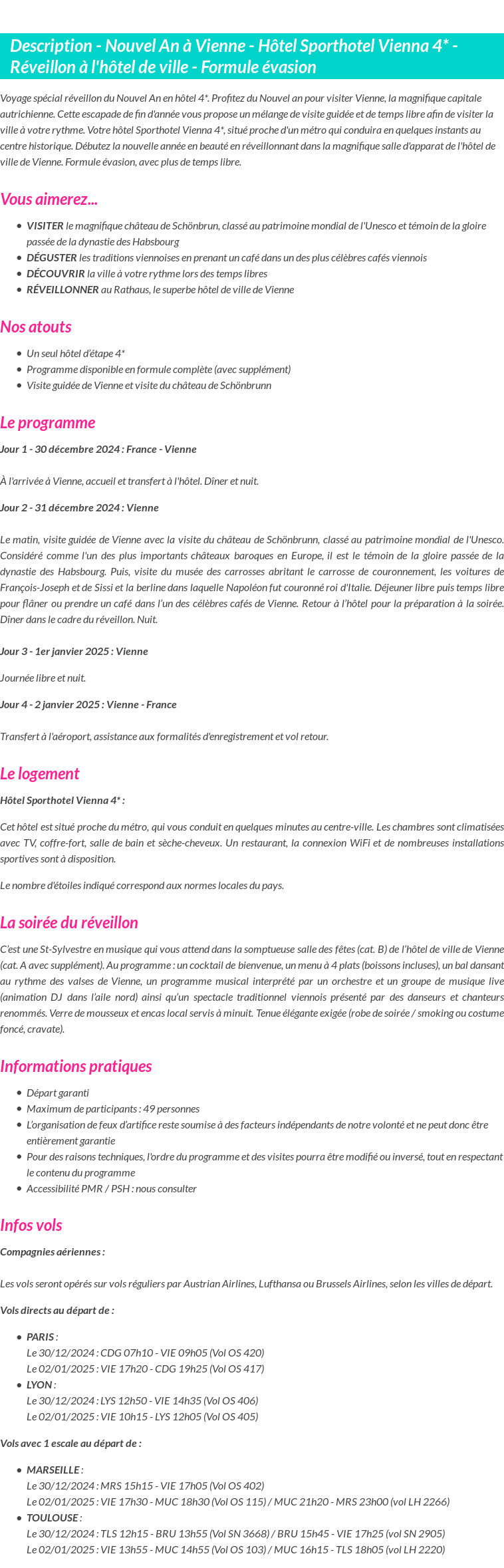 Détails du séjour