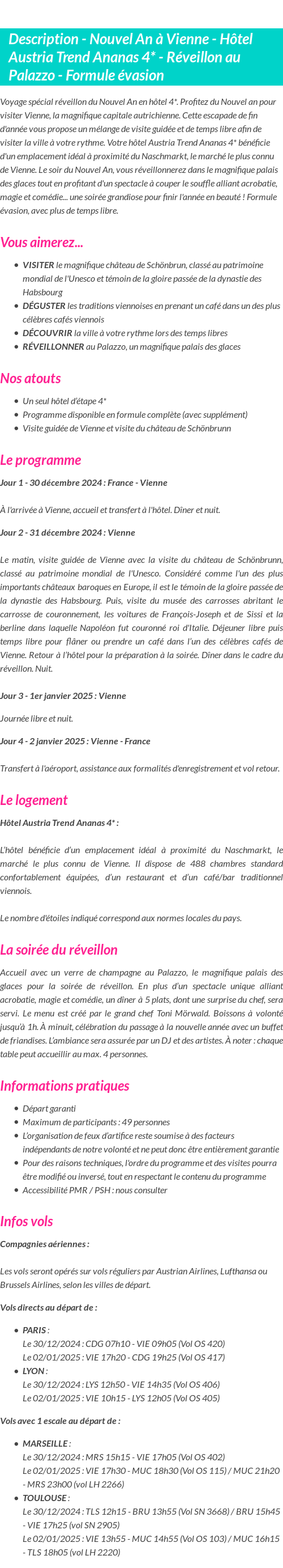 Détails du séjour