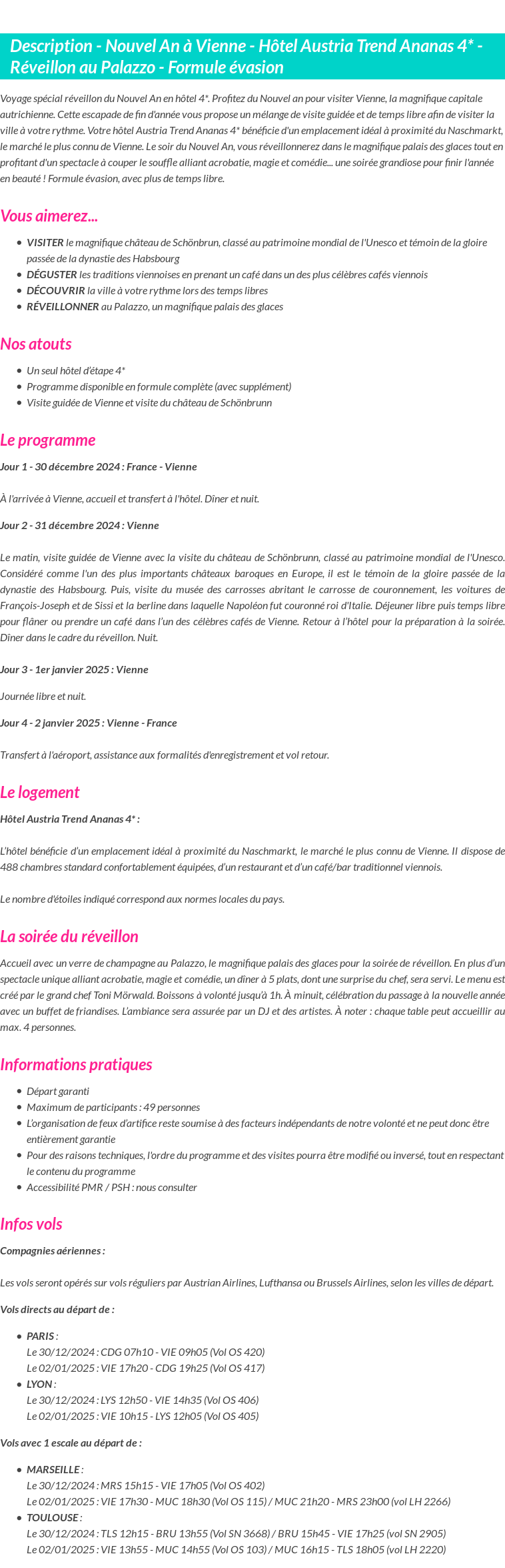 Détails du séjour