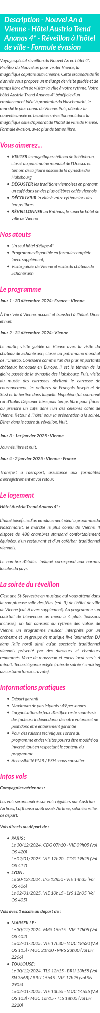 Détails du séjour