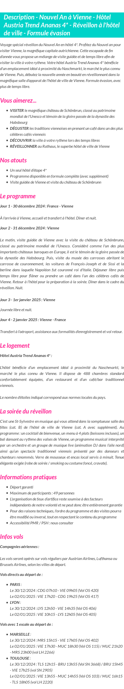 Détails du séjour