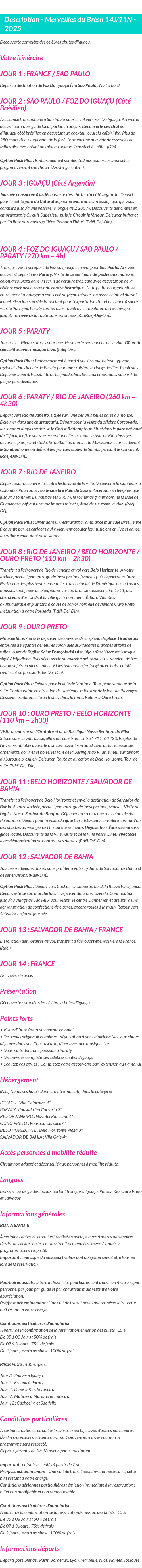 Détails du séjour