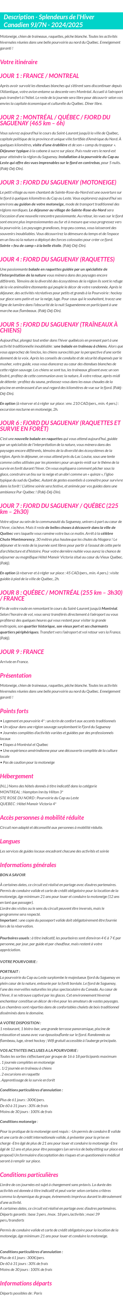 Détails du séjour