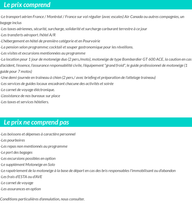 Conditions tarifaires