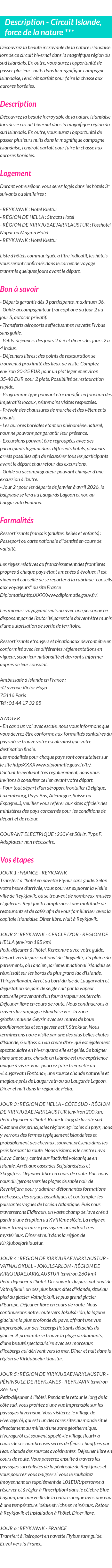 Détails du séjour